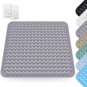 Duschmatte, 80 x 80 cm Antirutschmatte mit Saugnäpfen und Ablauflöchern für eine rutschfeste Duscheinlage im Bad oder bei der Wanne, graue PVC-Matte für ein bequemes Bad
