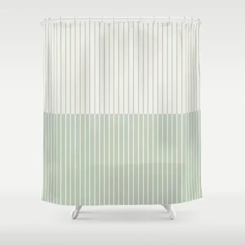 Moderner Duschvorhang aus hochwertigem Polyesterfasermaterial, grünes Hintergrund mit weißen Streifen, wasserdicht und antibakteriell, ideal für Badezimmer