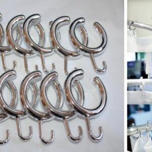 Set aus 14 Duschvorhangringen mit offenen Haken, silber glänzende Farbe und Barrierefreiheit. Perfekt für einen komfortablen und ästhetischen Duschkabuffel.