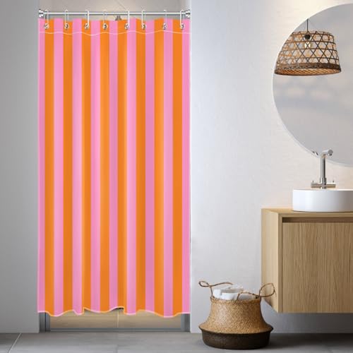 EOBTAIN Duschvorhang, kleiner Stall, abstrakt, niedlich, Boho, vertikal, gestreift, halbe Größe, Duschvorhang mit 8 Haken, minimalistisch, wasserdicht, Badezimmer-Vorhänge, Duschset, Dekoration