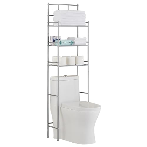 Drei-stöckiges Toilettenregal für das Badezimmer, Platzsparend und Grau, Hochwertiger Karbonstahl, Rutschfestpads, Leicht zu montieren