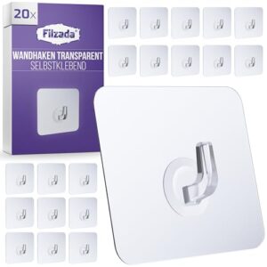 Transparency Haken, Selbstklebende Wandhaken für Bad und Küche, Klebehaken 20x Extra Stark bis 10kg