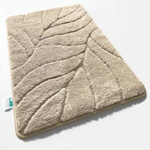 Beige Badematte mit Blattmustern, extra weich und schnell trocknend, rutschhemmende Rückseite, 60 x 120 cm