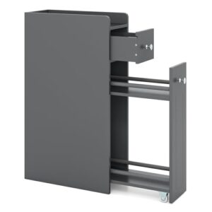 GianTex Beistellschrank für Badezimmer, Nischenschrank 18 cm breit mit Schublade und Rollen, schmaler Badezimmerschrank in Grau