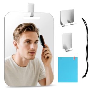 Duschspiegel mit Acryl-Konstruktion, unzerbrechlich und widerstandsfähig. Einsetzbar im Badezimmer oder unterwegs.