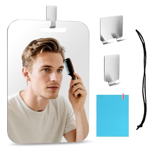 Duschspiegel mit Acryl-Konstruktion, unzerbrechlich und widerstandsfähig. Einsetzbar im Badezimmer oder unterwegs.