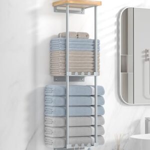 Handtuchregal für Badezimmer mit 6 Handtuchhaken und Ablage, schwarz, Gästehandtuchhalter