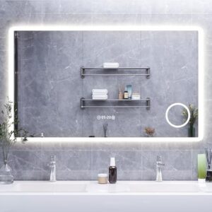 HySail Badspiegel mit Beleuchtung, 5mm Hochauflösender Silber-Spiegel, 3 Farbtemperaturen & Dimmbare Helligkeit, Wandspiegel mit Touch-Schalter & Anti-Beschlag für Badezimmer