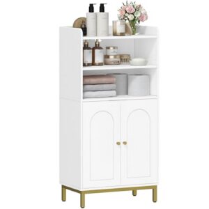 Praktischer und eleganter Badezimmerschrank mit 2 offenen Fächern, 2 Türen, verstellbaren Einlegeböden und stabilen Metallrahmen. Perfekt für dein Zuhause.