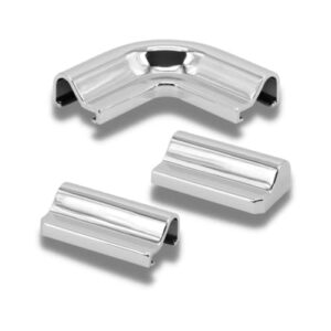 Schwallschutz Eckverbinder-Set, KRAUS Premium, 2x Endstück für Schwallschutzleisten, 90° Eckverbindung, ideal für Duschkabinen und Eckduschen, Chromeffekt, Kunststoff