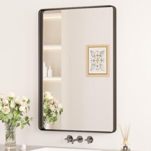 Schwarzer Wandspiegel mit Metallrahmen, 60x90 cm, Badezimmerspiegel für Flur, Badezimmer, Wohnzimmer und Schlafzimmer