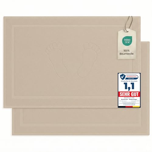 Komfortec 2er Badvorleger aus 100% Baumwolle, saugfähig, Frottee, Badmatte, Badteppich, 50x80 cm, Sand/Beige