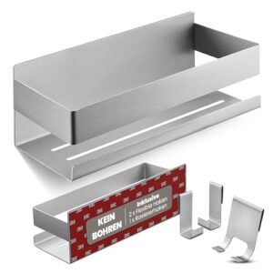 LIEBHEIM Duschablage, Duschkorb, Badregal, ohne Bohren, Montage mit Industrie Klebeband oder Kraftkleber, Badablage, Edelstahl S304 gebürstet
