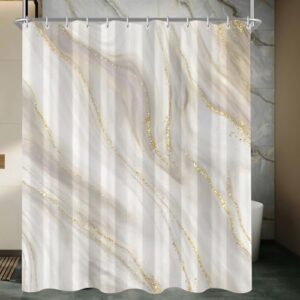 Duschvorhang aus Marmor, Grau, 180x200 cm, Beschwerter Saum, antischimlhaltig, Wasserabweisend, Polyester, Badezimmer, Badewanne