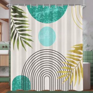 Lerores Duschvorhang 180x200 cm hellblau grün golden, mit Beschwertern an der Saum für bessere Wasserabweisung und Schutz vor dem Anschimmeln. Der Polyester Duschvorhang ist ideal für Badezimmer und Badewannen.