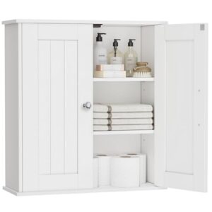 Badezimmerschrank mit Wandmontage, Schrank über der Toilette, verstellbare Regale und 2 Türen für Bad, Küche, Flur und Waschküche in Weiß