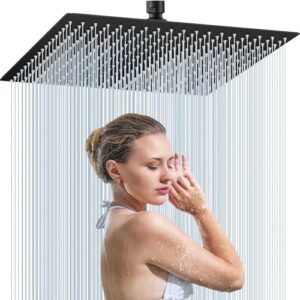 Moshiqgaol Duschkopf Regendusche 12 Zoll, Regenduschkopf Edelstahl 304 Quadrat 30x30cm, 360° Verstellbarer Dusche Kopfbrause, Rain Shower Head, Regenwalddusche Duschkopf (schwarz)