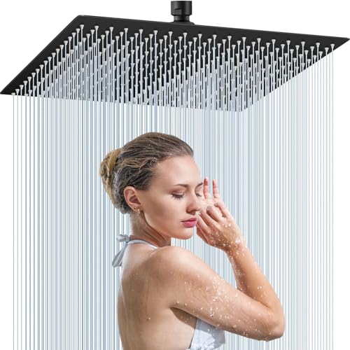 Moshiqgaol Duschkopf Regendusche 12 Zoll, Regenduschkopf Edelstahl 304 Quadrat 30x30cm, 360° Verstellbarer Dusche Kopfbrause, Rain Shower Head, Regenwalddusche Duschkopf (schwarz)