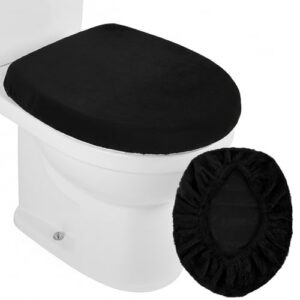 Quilax Toilettenbezug, Schwarz WC Deckelbezug, Weich Velours WC Deckelbezug, Maschinenwaschbar, Staubdicht Toilettenbezug für Badezimmer