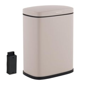 Relaxdays Kosmetikeimer mit Wandmontage, 3 Liter Inhalt, Absenkautomatik und Inneneimer aus Metall für das Badezimmer in beige Farbe