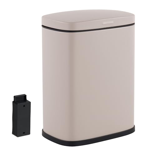 Relaxdays Kosmetikeimer mit Wandmontage, 3 Liter Inhalt, Absenkautomatik und Inneneimer aus Metall für das Badezimmer in beige Farbe