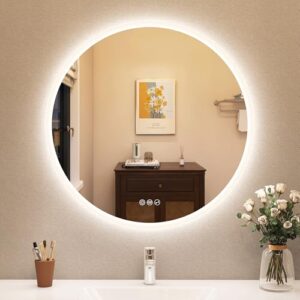 Runder Badspiegel mit Beleuchtung, Bluetooth, Dimmbarkeit und Entfogungsfunktion