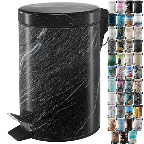 Sanilo Kosmetikeimer 3L mit Absenkautomatik, ideal für jedes Badezimmer, granitfarbener Innenbehälter, Abfalleimer mit Schönheitskörper und Kosmetik