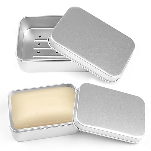 Zwei wasserdichte Seifenschalen aus Aluminium für die Aufbewahrung von Badeseifen und Rasierschaum, ideal für Reisen oder den Alltag.