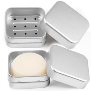 Seifendose Reise 2 Stück, Aluminium Seifenbox mit Abtropfgitter und Deckel für Rasierseife, Ziegenmilchseife und Shampoo, edelstahler Seifenschale klein