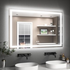 TETOTE Badspiegel mit Beleuchtung 120x80cm, Badezimmerspiegel Beleuchtet Beschlagfrei Badezimmer Wandspiegel Ohne Rahmen Bad Spiegel mit Led Touch-Schalter, 3 Lichtfarben Dimmbar Speicherfunktion