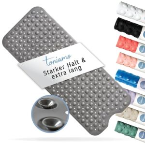 Toniamo Badewannenmatte rutschfest 100x40 cm, extra lange Badematte mit antirutsch-Matte für Badezimmer, graue Farbe, antibakteriell und maschinenfest