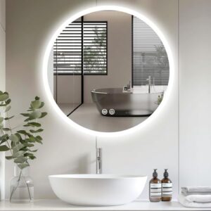 Runder LED-Badezimmerspiegel mit Dimmung, Touch-Schalter und Beleuchtung in 3 Lichtfarben (Weiß, Warmweiß, kaltweiß) - ideal für Make-up und Rasur im Bad