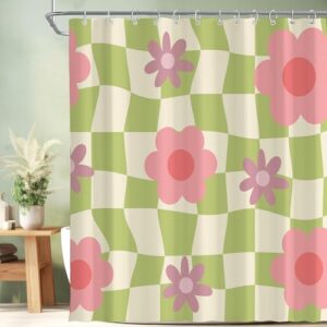 Retro-Design Duschvorhang für Badezimmer, abstrakte Blumenmuster, 183 x 183 cm, wasserdicht und ästhetisch