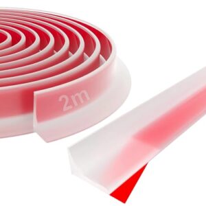 HERKINDNESS Wasserabweisprofil, 2 m Schwallschutzleiste für Duschen, transparentes Wandanschlussprofil, zuschneidbarer Wasserstopper für Küchenarbeitsplatten, Spülen und Fensterbänke
