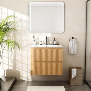 Moderner Waschtisch mit Unterschrank für Badezimmer, keramisches Waschbecken und zwei Schubladen, modernes Rillendesign