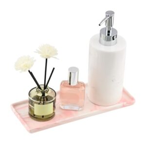 Keramisches Badezimmer Tablett in rosa Farbe, Deko Tablett Länglich für Badezimmertablett und Ablageschale Bad