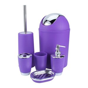 Violettes Badezimmer-Set aus Kunststoff mit Lotionsflasche, Zahnbürstenhalter, Zahnputzbecher, Seifenschale und WC-Bürste