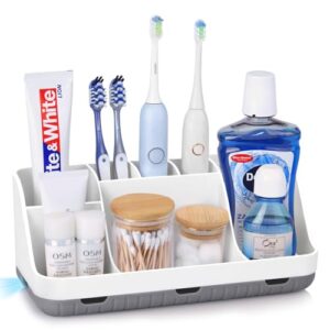Eleganter Zahnbürstenhalter für Badezimmer und Familie, 7 Slots mit Platz für elektrische Zahnbürste und Zahnpasta