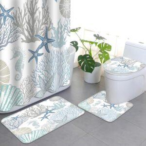 Badezimmer-Set mit Duschvorhang, Teppich, Toilettendeckelmatte und U-Förmigem Pad Waschbar