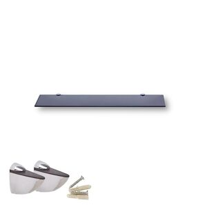 Badezimmerregal mit Schwarzglas, 50 cm breit, aus ESG Sicherheitsglas, Wandboard an Metallhaltern montiert