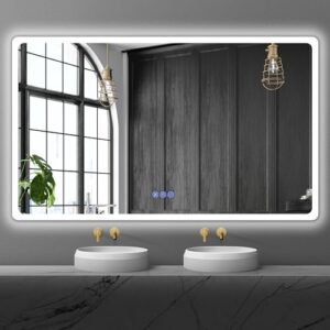 Badezimmerspiegel mit LED-Beleuchtung und Touch-Schalter, antibeschlag, 3-stufige Lichtfarben-Dimmschwelle, IP65, HD-Hartglas