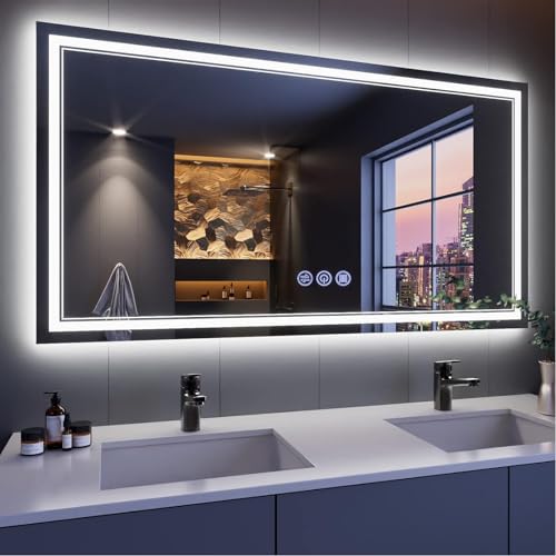 Baklon Badspiegel mit Beleuchtung 150x70cm, Badezimmerspiegel Wandspiegel und Touch-Schalter, IP65-Led-Spiegel-Bad mit Speicherfunktion, 3 Farbtemperatur, Horizontal/Vertikal, HD Hartglas