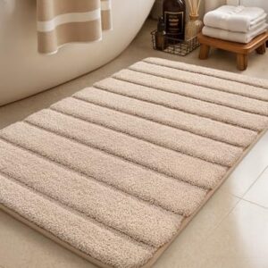 Beige Badteppich rutschfest, Waschbar 44x76 cm, Absorbierende Badematten für Badezimmerboden und Waschküche