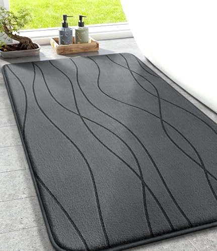 Badezimmerteppich Memoryschaum, rutschfester Badvorleger mit Memory-Schaum-Technologie, 50x80 cm, dunkelgrauer Teppich für Badezimmer
