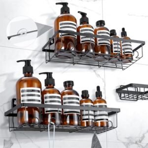 Praktischer Duschorganizer aus Edelstahl ohne Bohren, 3 Stück Badezimmer Regal für Shampoo und Duschgel, Rostfrei Schwarz