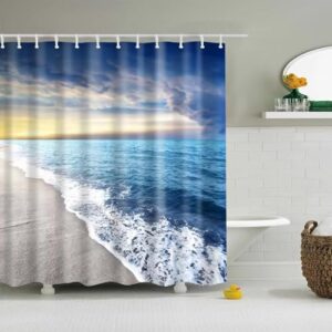 Wasserdichter Duschvorhang mit Blauem Himmel am Strand - Moderne Landschaft Druck für Badezimmer 3D Verdunkelungsvorhang 90x180cm/BxH