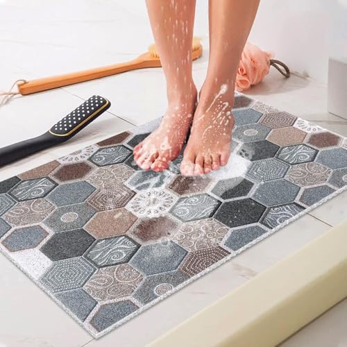 Duschmatte rutschfest 80x100 cm, Weich Komfort Sicherheits Badematte mit Ablauflöchern, PVC-Luffa Massage Antirutschmatte für Dusche, Schnell trocknend