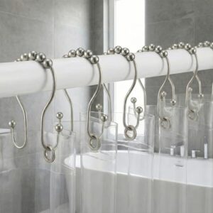 Duschvorhanghakenringe, rostbeständig, doppelgleitend, mit glatten Rollkugeln und Anti-Tropf-Design für Badezimmer-Duschstangen, mattes Nickel, 12 Stück