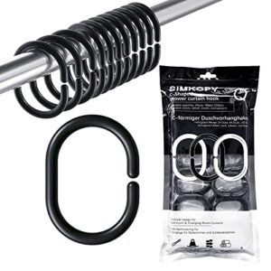Duschvorhangringe 48 Stück, Duschvorhänge Haken Schwarz, Ringe für Duschfensterstange in C-Form
