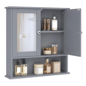 Spiegelschrank mit Türen, Wandschrank Badschrank Grau 56x58,3x13cm, hängbarer Spiegel fürs Bad